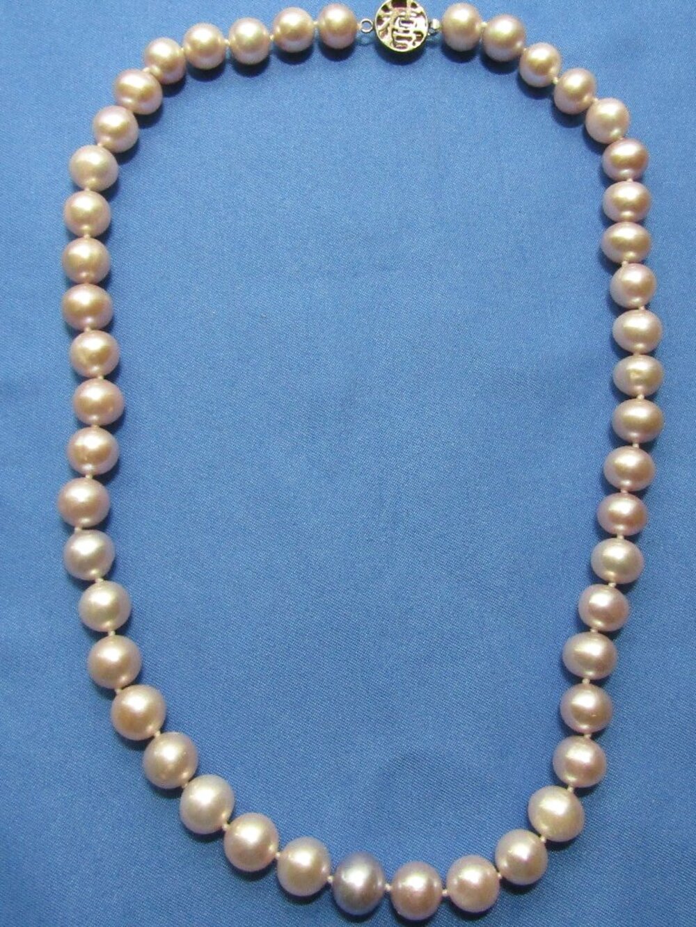 Vintage knotted faux pearls Asian design sterling clasp in jewelry box